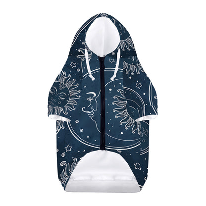 Vintage Sun And Moon Pattern Print Dog Zip Up Hoodie