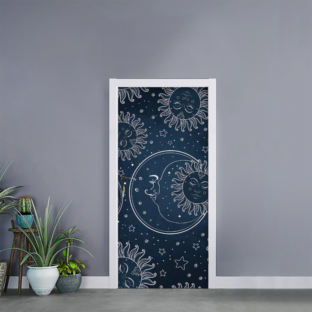 Vintage Sun And Moon Pattern Print Door Sticker