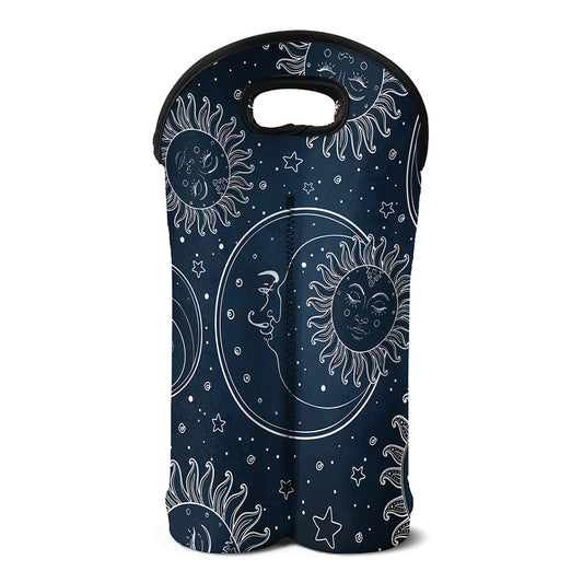 Vintage Sun And Moon Pattern Print Double Neoprene Wine Tote