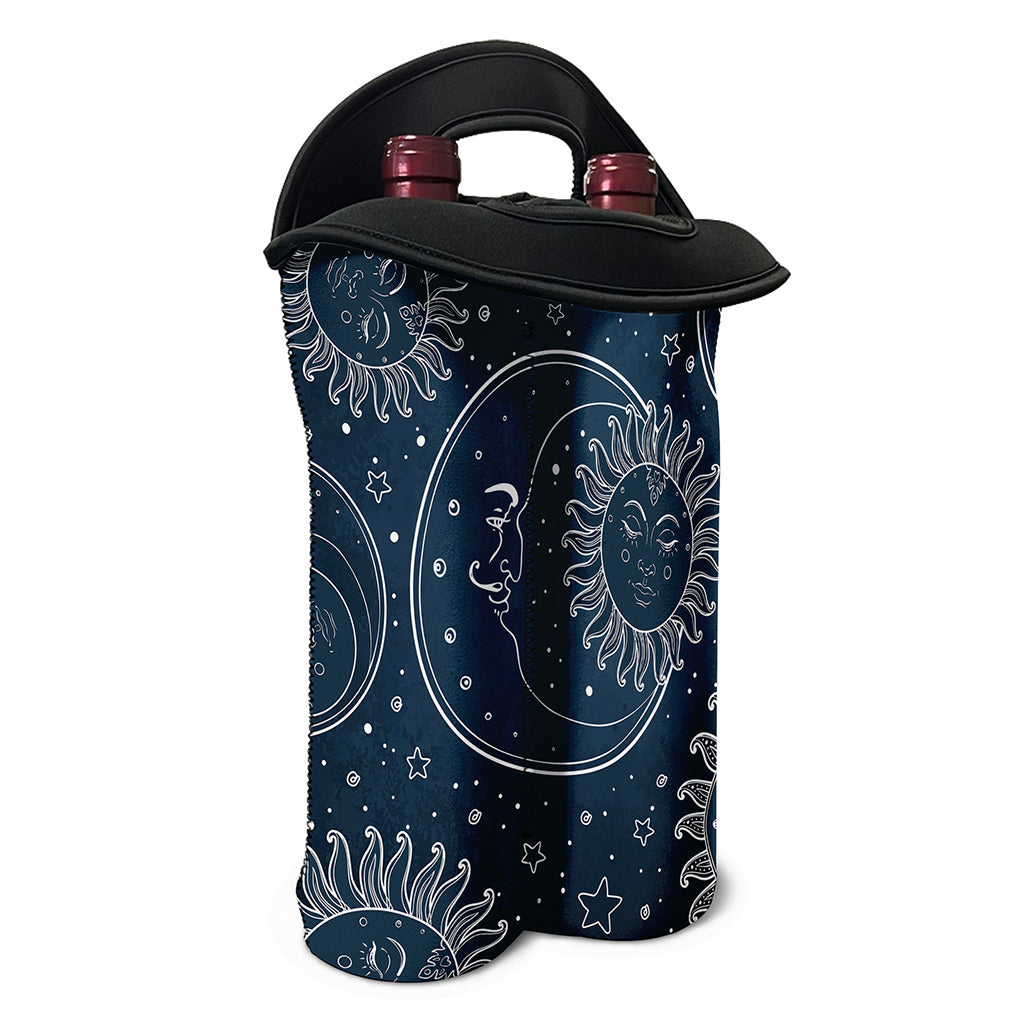 Vintage Sun And Moon Pattern Print Double Neoprene Wine Tote