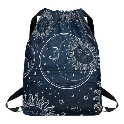 Vintage Sun And Moon Pattern Print Drawstring Backpack