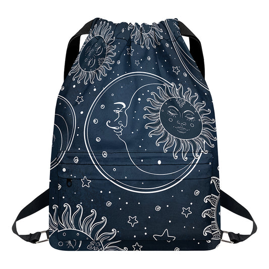 Vintage Sun And Moon Pattern Print Drawstring Backpack
