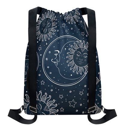 Vintage Sun And Moon Pattern Print Drawstring Backpack