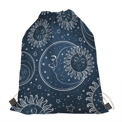 Vintage Sun And Moon Pattern Print Drawstring Bag