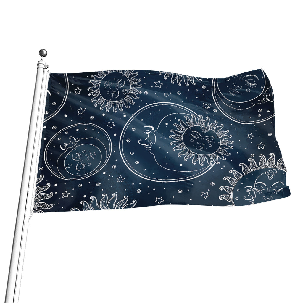 Vintage Sun And Moon Pattern Print Flag