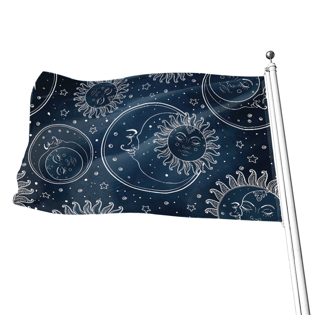Vintage Sun And Moon Pattern Print Flag
