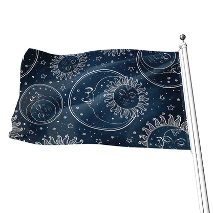 Vintage Sun And Moon Pattern Print Flag