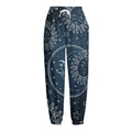 Vintage Sun And Moon Pattern Print Fleece Lined Knit Pants