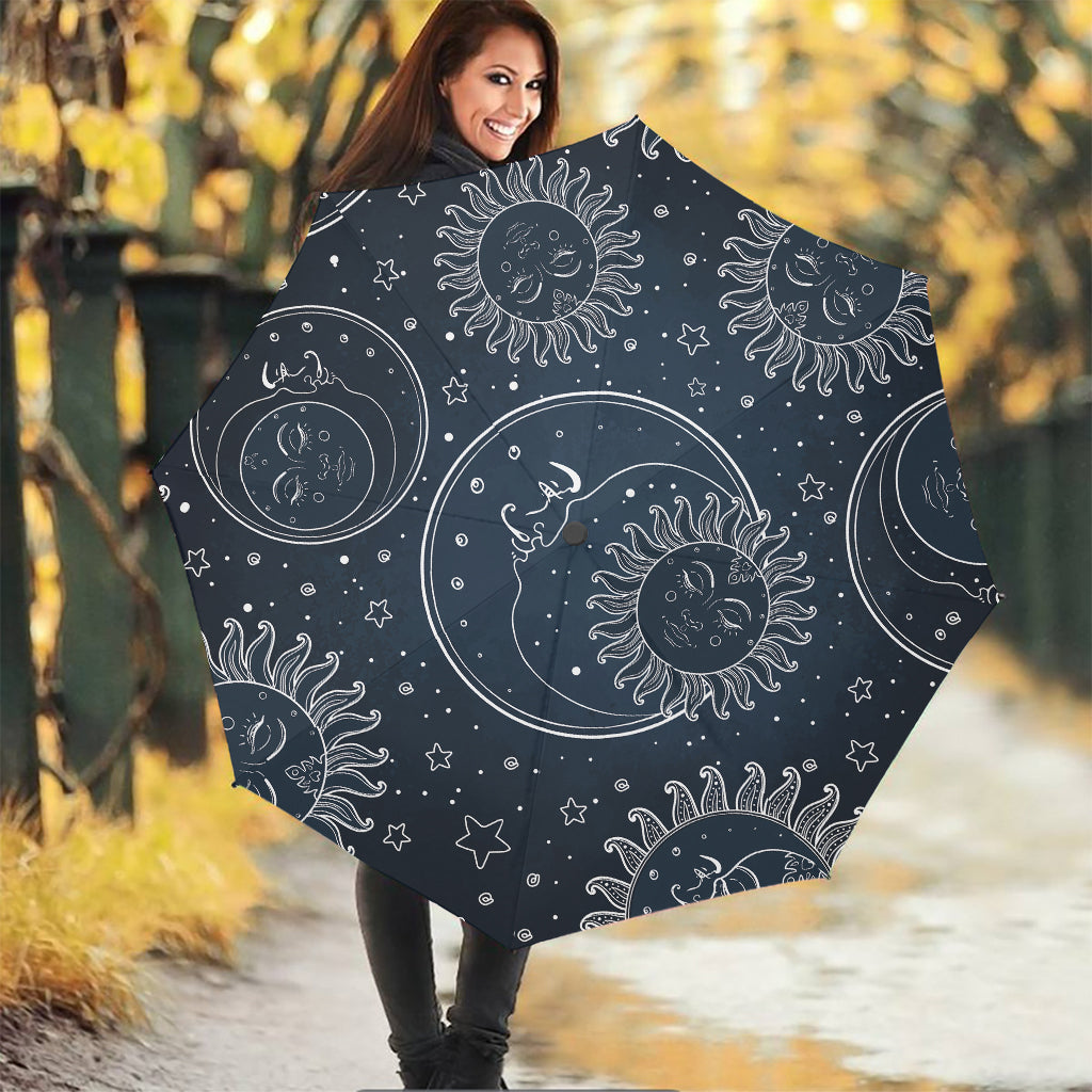 Vintage Sun And Moon Pattern Print Foldable Umbrella