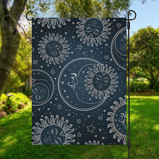 Vintage Sun And Moon Pattern Print Garden Flag