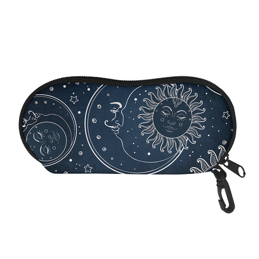 Vintage Sun And Moon Pattern Print Glasses Case