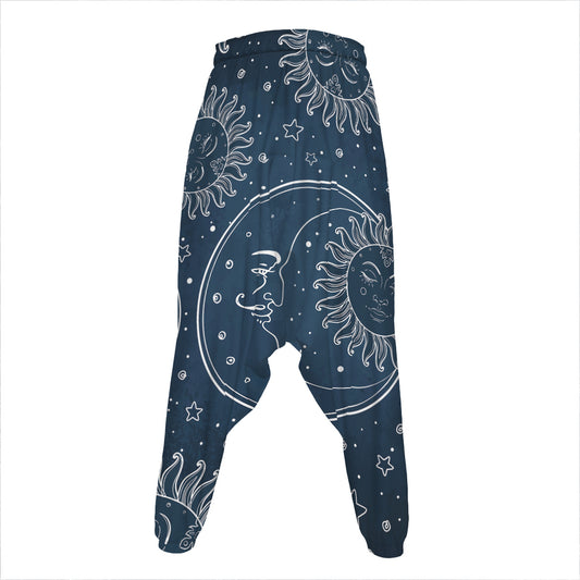 Vintage Sun And Moon Pattern Print Hammer Pants