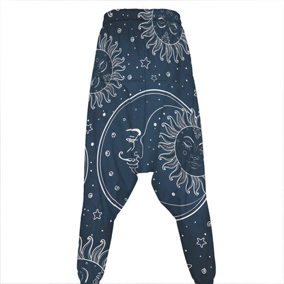 Vintage Sun And Moon Pattern Print Hammer Pants