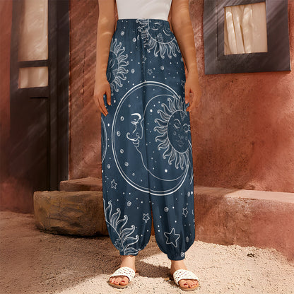 Vintage Sun And Moon Pattern Print Harem Pants