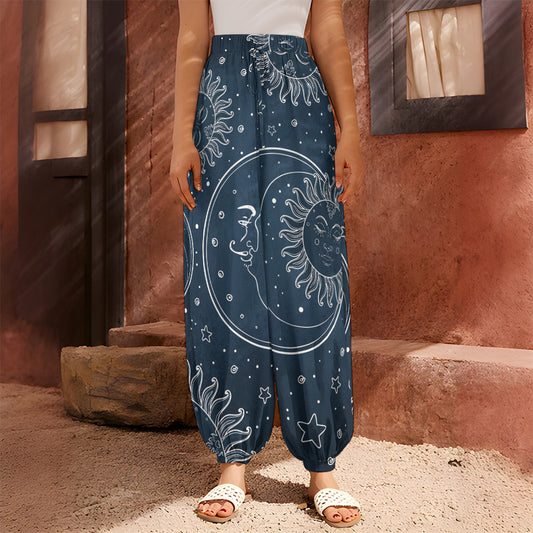 Vintage Sun And Moon Pattern Print Harem Pants