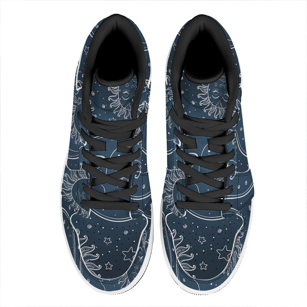 Vintage Sun And Moon Pattern Print High Top Leather Sneakers
