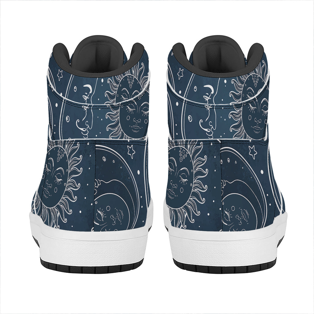 Vintage Sun And Moon Pattern Print High Top Leather Sneakers