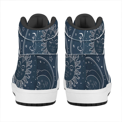 Vintage Sun And Moon Pattern Print High Top Leather Sneakers