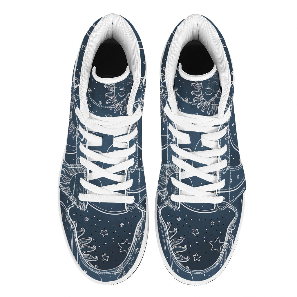 Vintage Sun And Moon Pattern Print High Top Leather Sneakers