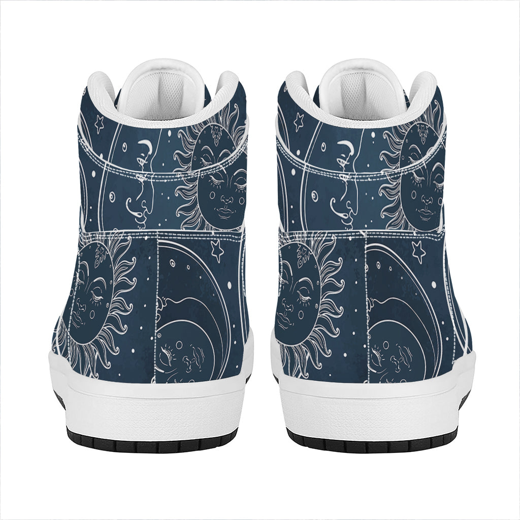 Vintage Sun And Moon Pattern Print High Top Leather Sneakers