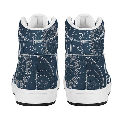 Vintage Sun And Moon Pattern Print High Top Leather Sneakers