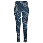 Vintage Sun And Moon Pattern Print High-Waisted Pocket Leggings