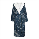 Vintage Sun And Moon Pattern Print Hooded Bathrobe