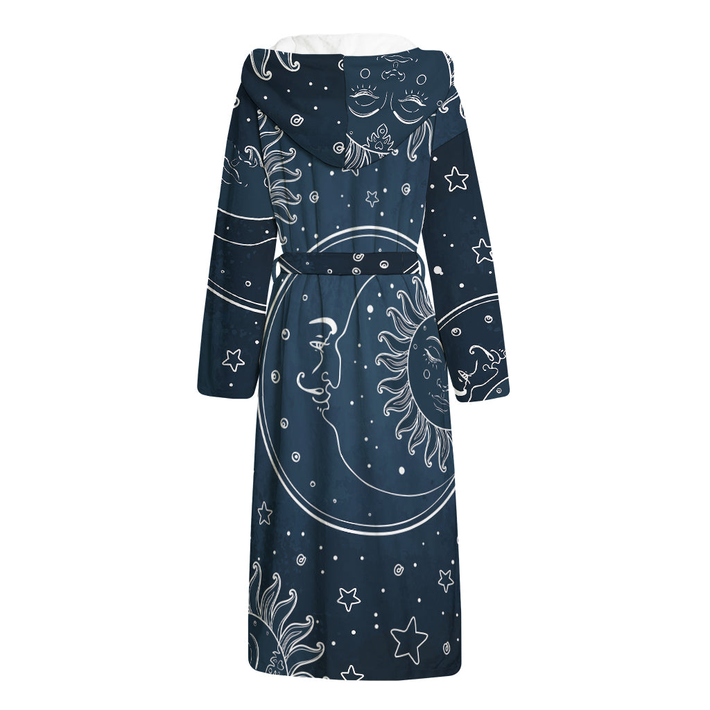 Vintage Sun And Moon Pattern Print Hooded Bathrobe