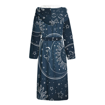 Vintage Sun And Moon Pattern Print Hooded Bathrobe