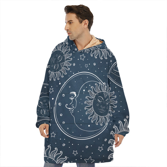 Vintage Sun And Moon Pattern Print Hoodie Blanket