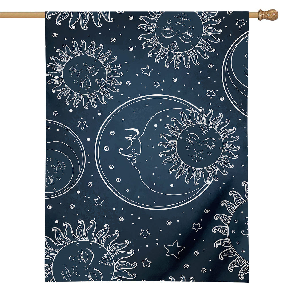 Vintage Sun And Moon Pattern Print House Flag