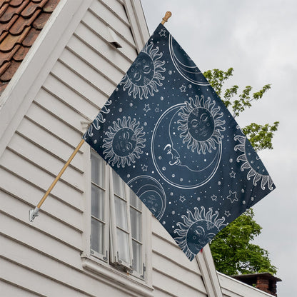 Vintage Sun And Moon Pattern Print House Flag