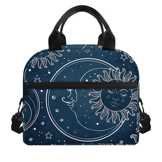 Vintage Sun And Moon Pattern Print Insulated Lunch Bag