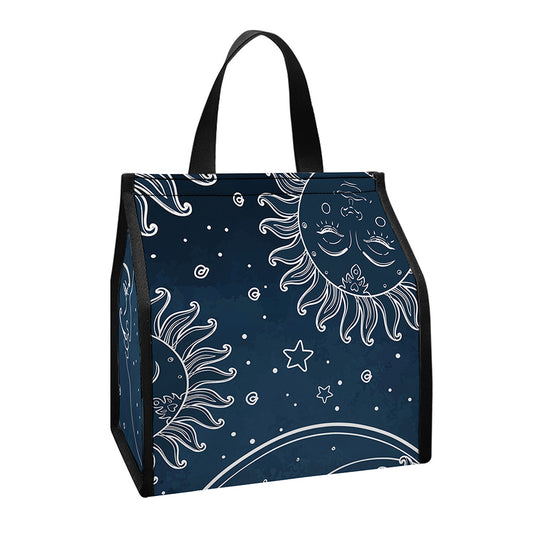 Vintage Sun And Moon Pattern Print Insulated Lunch Tote