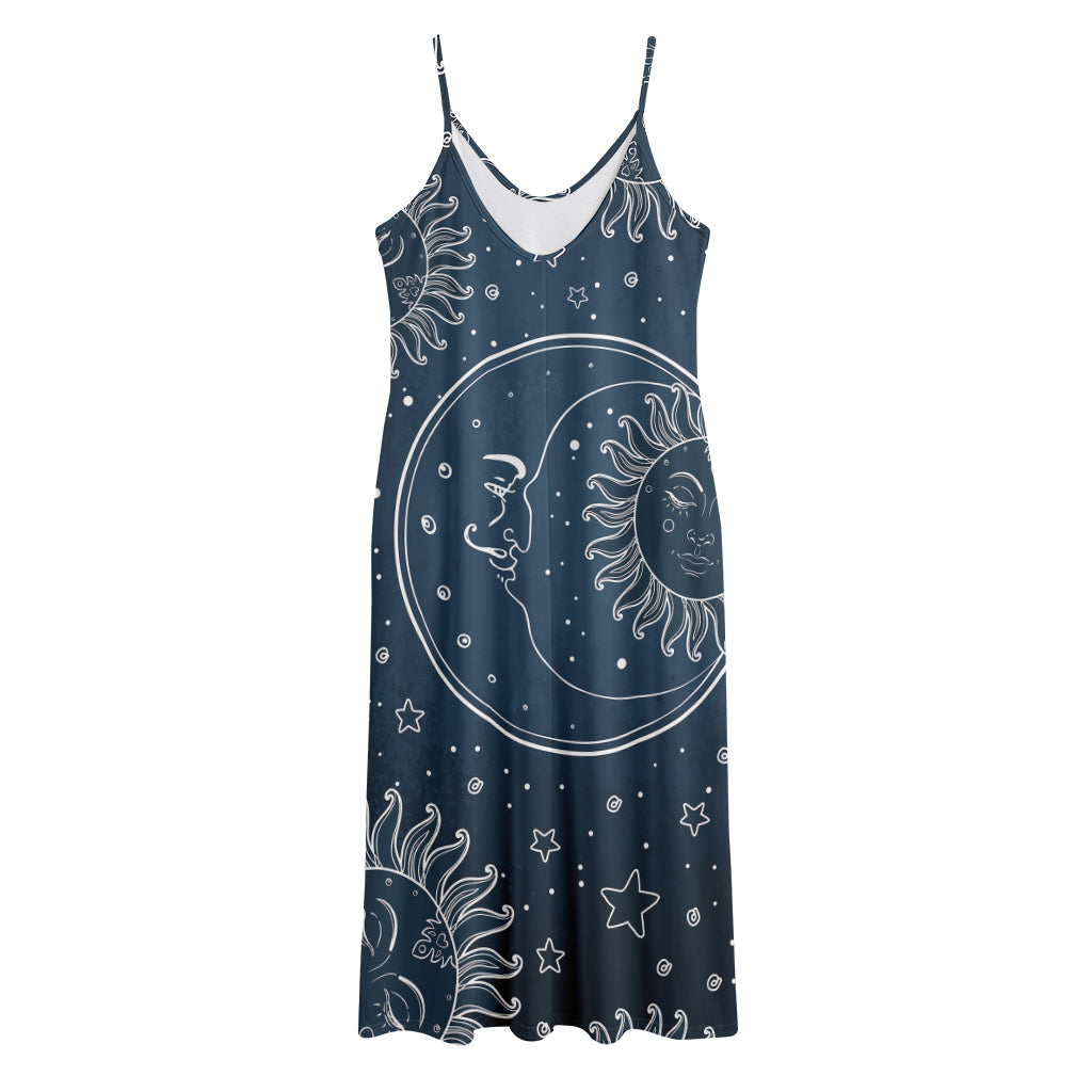 Vintage Sun And Moon Pattern Print Jersey Midi Cami Dress