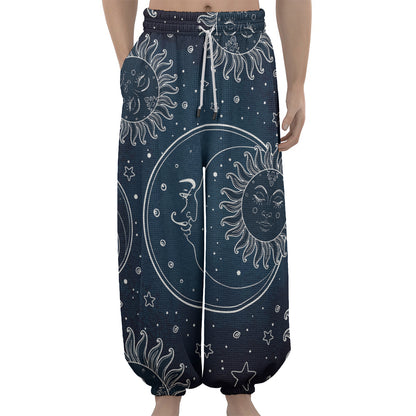 Vintage Sun And Moon Pattern Print Lantern Pants