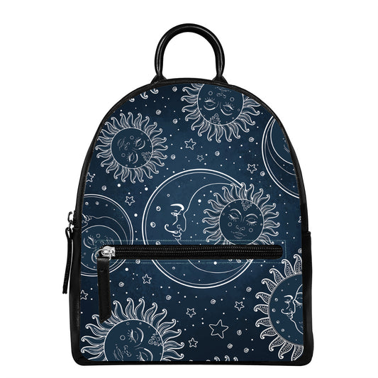 Vintage Sun And Moon Pattern Print Leather Backpack