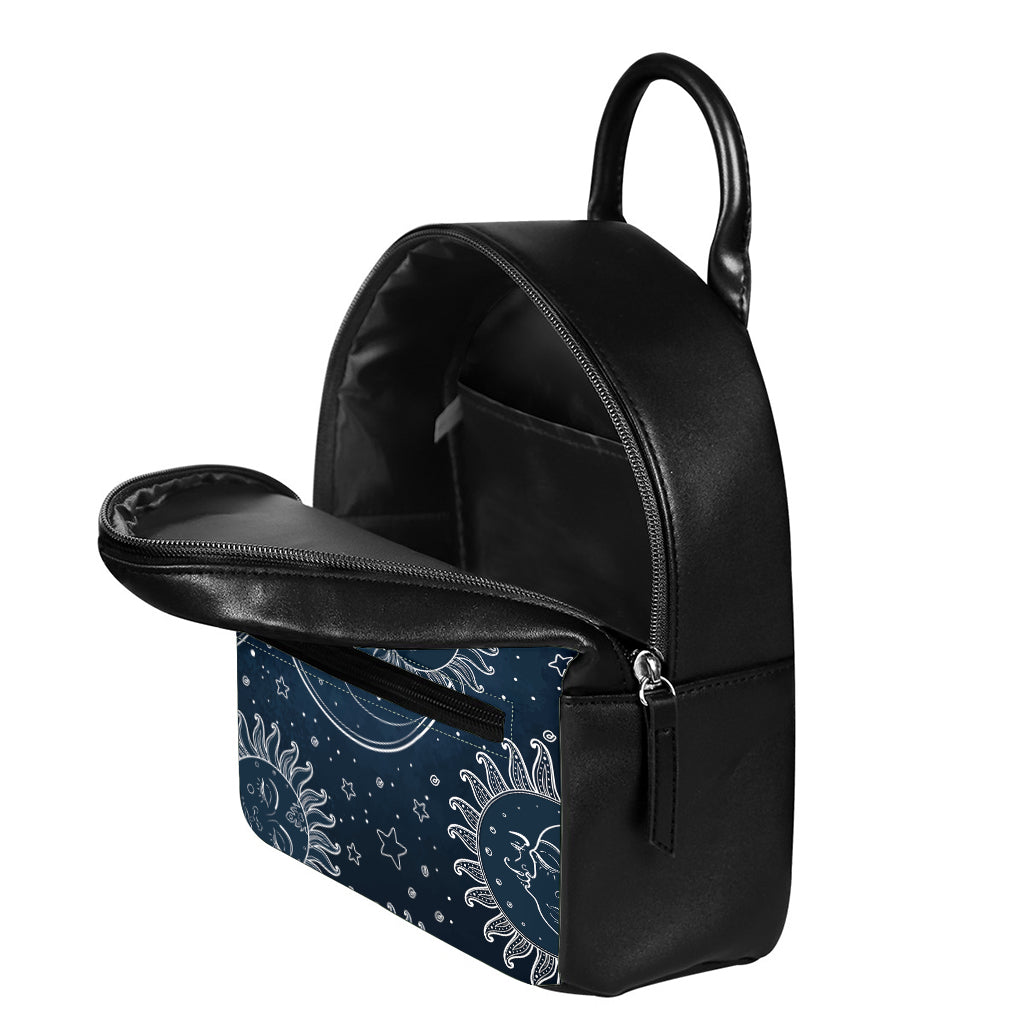 Vintage Sun And Moon Pattern Print Leather Backpack