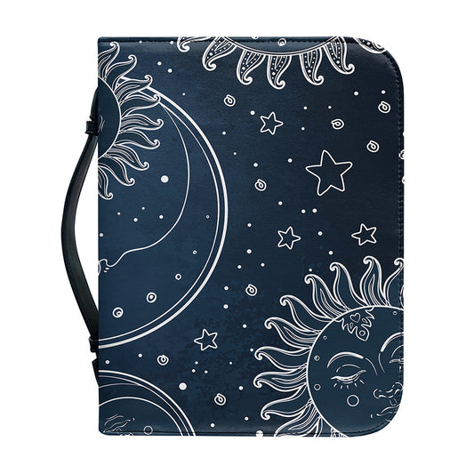 Vintage Sun And Moon Pattern Print Leather Bible Cover
