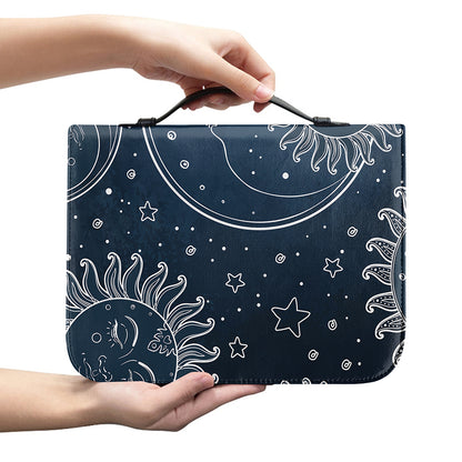 Vintage Sun And Moon Pattern Print Leather Bible Cover