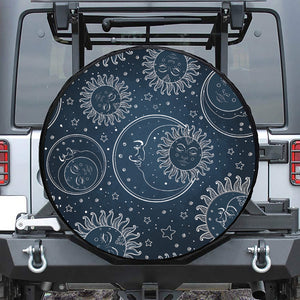 Vintage Sun And Moon Pattern Print Leather Spare Tire Cover