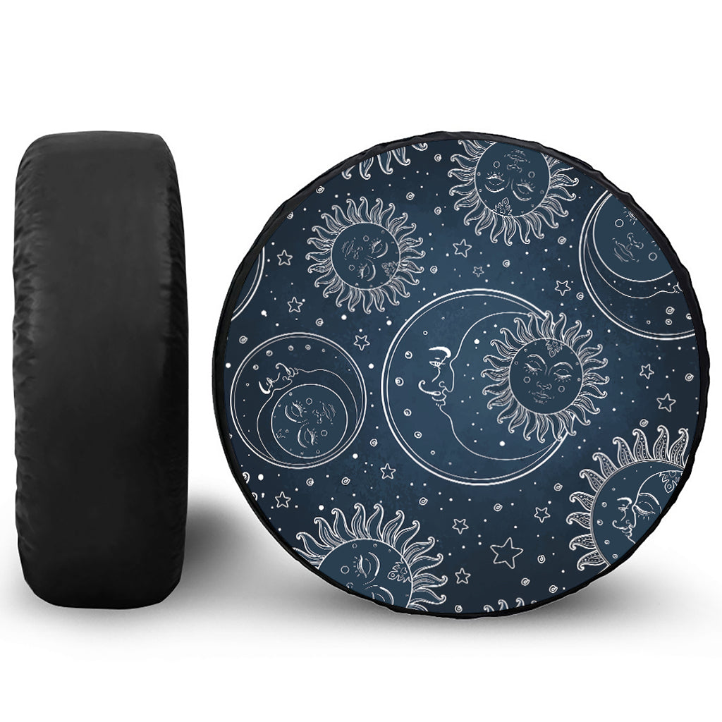 Vintage Sun And Moon Pattern Print Leather Spare Tire Cover