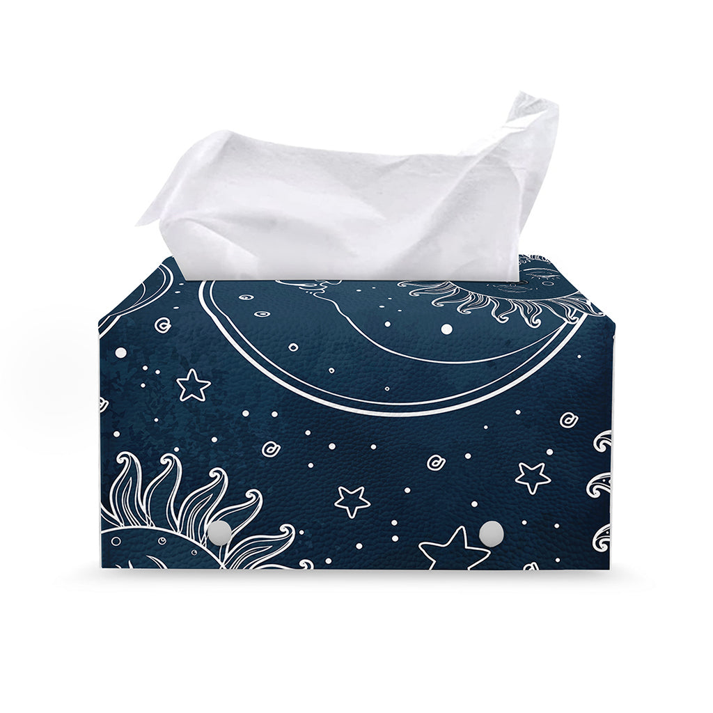 Vintage Sun And Moon Pattern Print Leather Tissue Box Cover