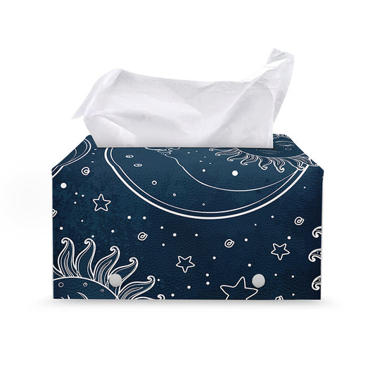 Vintage Sun And Moon Pattern Print Leather Tissue Box Cover