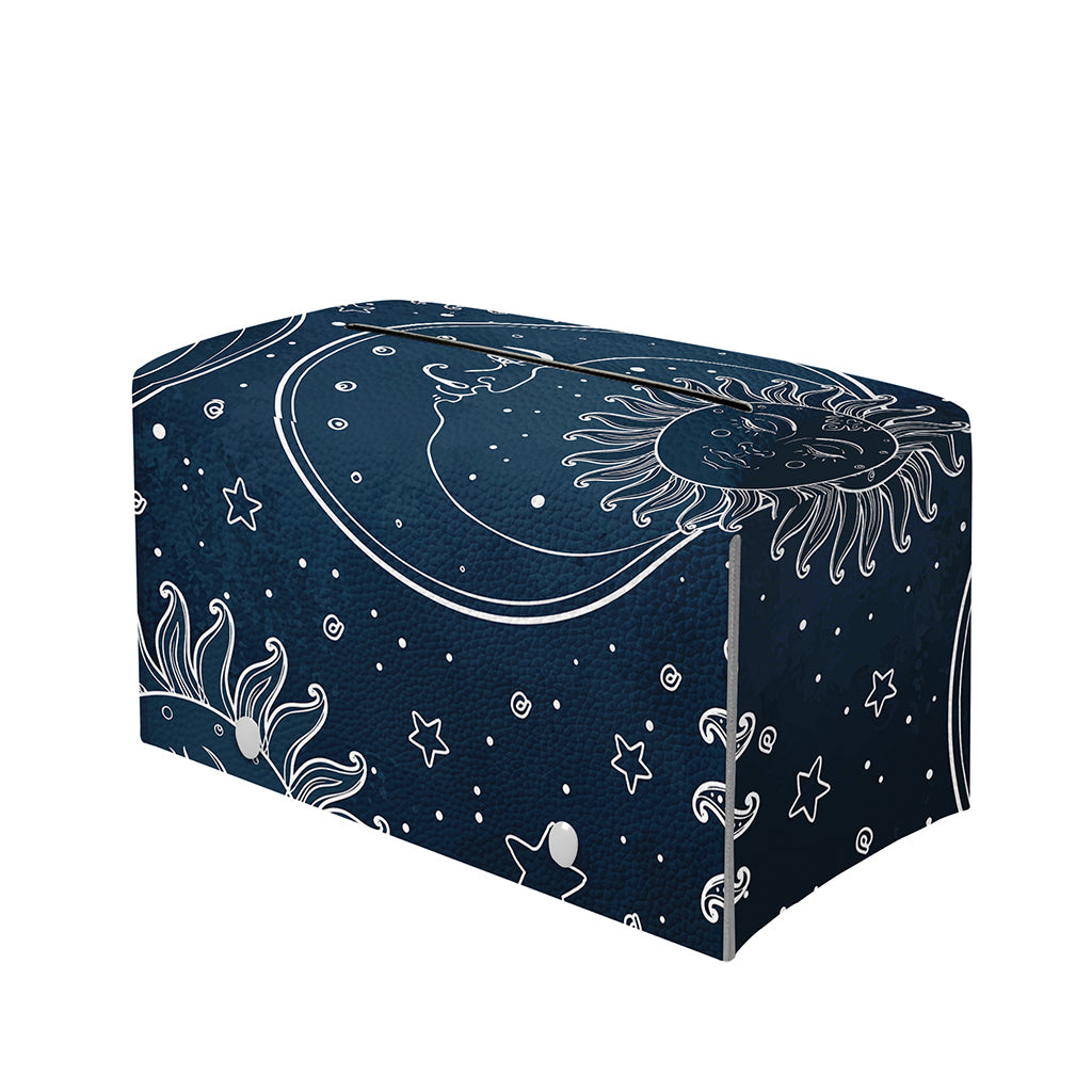 Vintage Sun And Moon Pattern Print Leather Tissue Box Cover