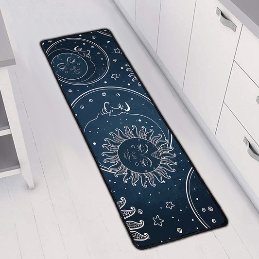 Vintage Sun And Moon Pattern Print Long Kitchen Mat