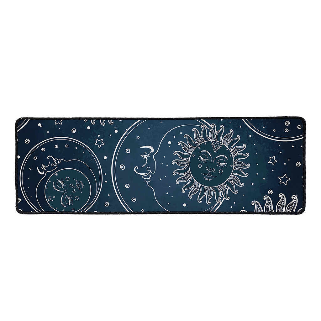 Vintage Sun And Moon Pattern Print Long Kitchen Mat