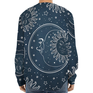 Vintage Sun And Moon Pattern Print Long Sleeve Baseball Jersey