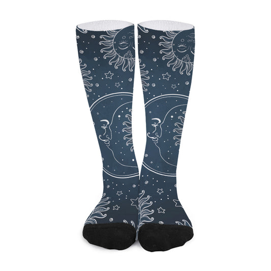 Vintage Sun And Moon Pattern Print Long Socks