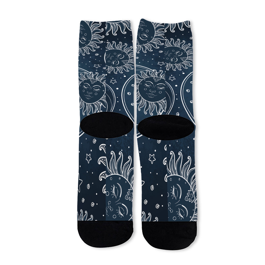 Vintage Sun And Moon Pattern Print Long Socks
